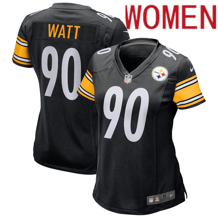 Cheap Women Pittsburgh Steelers 90 T.J. Watt Nike Black Game Player NFL Jersey